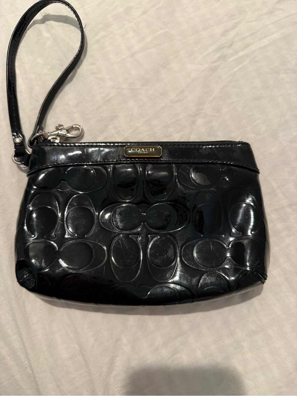 Coach Black Patent Signature Wristlet Clutch